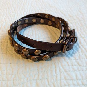 Narrow Leather Belt with Brass Studs